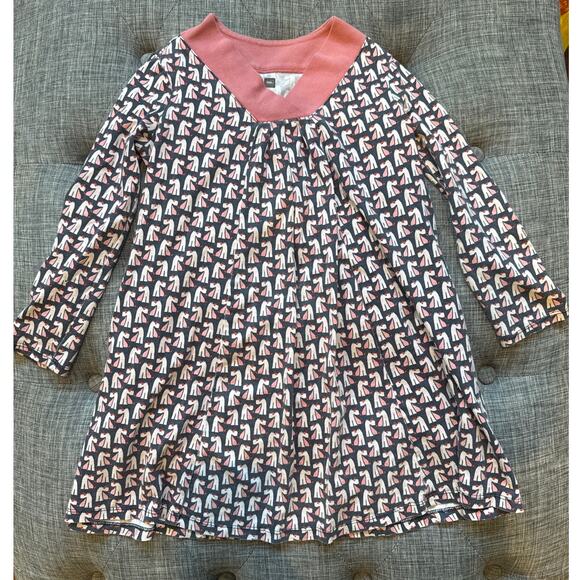 Tea Collection Girls Dress Scottie Dog Pleated Trapeze Pink Gray Girls Size 7 - Picture 1 of 6